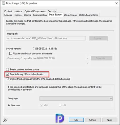 sccm boot image enable binary differential replication|boot image distribution point.